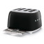 Smeg Retro 2000W 4 Slice Square Toaster, Black open crumb tray