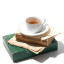 Jan Gold Band Tea Cup & Saucer, Set of 4 in use 