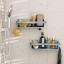 Umbra Flex Adhesive Shower Shelf - Slate Blue on a shower wall with soaps and accessories