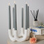 Thread Office White Ribbed Candelabra on table with reed defuser and candles