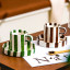 Nicolson Russell Chelsea Striped Cup & Plate, Set of 2 - Green on the table with a brown set