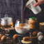 Waggle Spiced Craft Honey, 340g with coffee and tea on the table