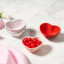 Le Creuset Mini Heart Bowl Set, Set of 4 - Pink Mix with sweets on the table