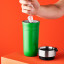 Le Creuset On The Go Vacuum-Insulated Stainless Steel Travel Mug, 350ml - Bamboo Green with ice cubes