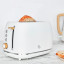 Swan Fjord Electronic 2-Slice Toaster, 800W - White with bread on the kitchen counter