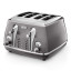 DeLonghi Icona Metallics 4-Slice Toaster, 1800W - Grey
