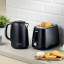 Kenwood Elementa Stainless Steel 2-Slice Toaster, 930W - Black  with a kettle on the kitchen counter