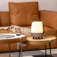 Kooduu Lite-Up Play Mini JBL Speaker & Lamp - White/Earth on a coffee table