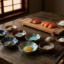 Nicolson Russell Japanese Lily Dipping Bowls, Set of 4 - Dark Grey & Green