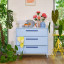 Popstrukt Sprinkles Chest of Drawers - Blueberry Splash against the wall