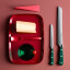 Wusthof Classic Colours Rosemary Double Serrated Bread Knife, 23cm next to a red plate with cake