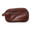Thandana Men's Double Zip Leather Vanity Bag - Tobacco Leather