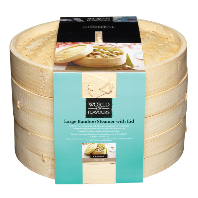 KitchenCraft World of Flavours Oriental Bamboo Steamer, 25cm