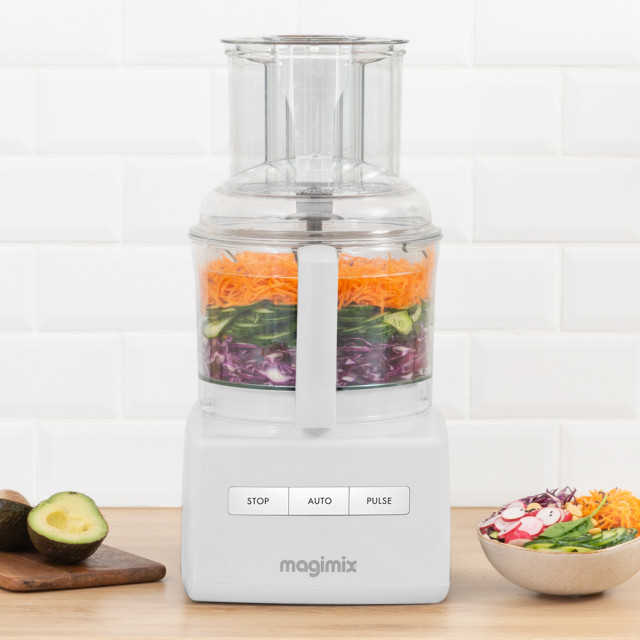 Magimix Compact 650W Food Processor, 3200XL - White with veggies