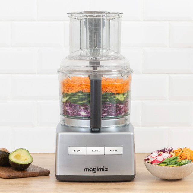 Magimix Compact 1100W Food Processor, 5200XL - Satin with veggies