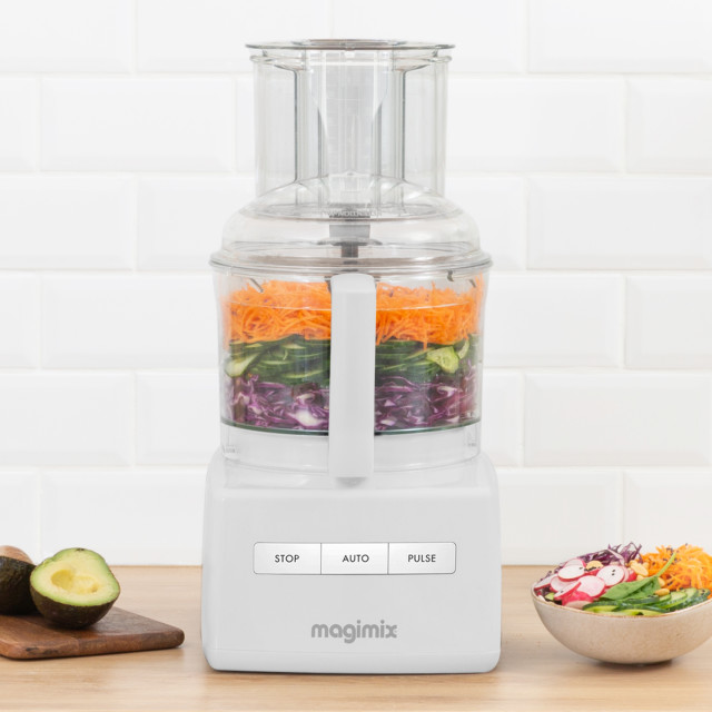 Magimix Compact 1100W Food Processor, 5200XL - White with veggies