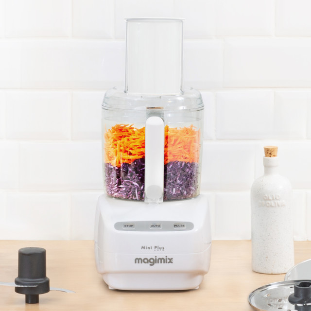 Magimix Le Mini Plus 1.7L Food Processor - White on the table