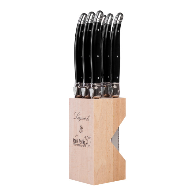 Laguiole by Andre Verdier Steak Knife Set with Stand, 6-Piece - Black