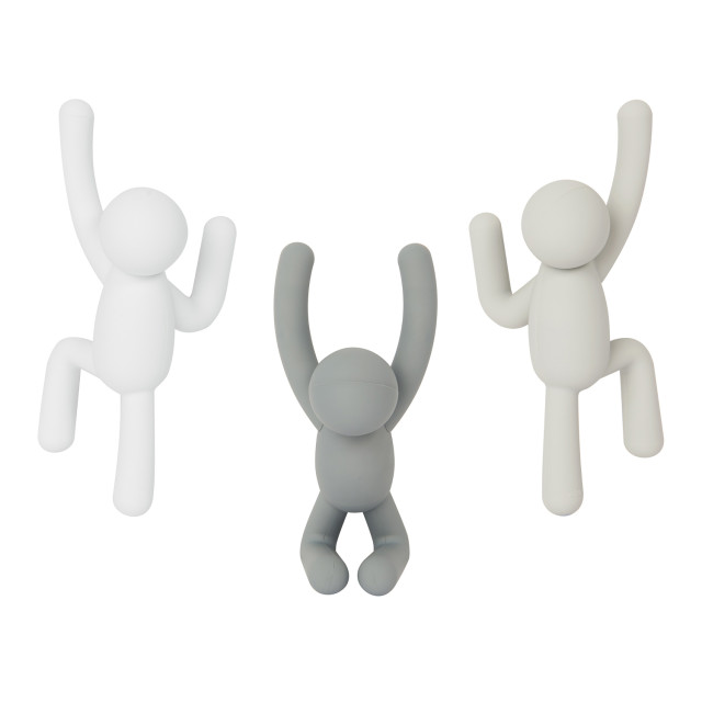 Umbra Buddy Moulded Wall Hooks, Set of 3 - Grey Multi