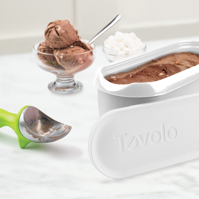 Tovolo Glide-A-Scoop Ice Cream Tub, 1.4L - White in use