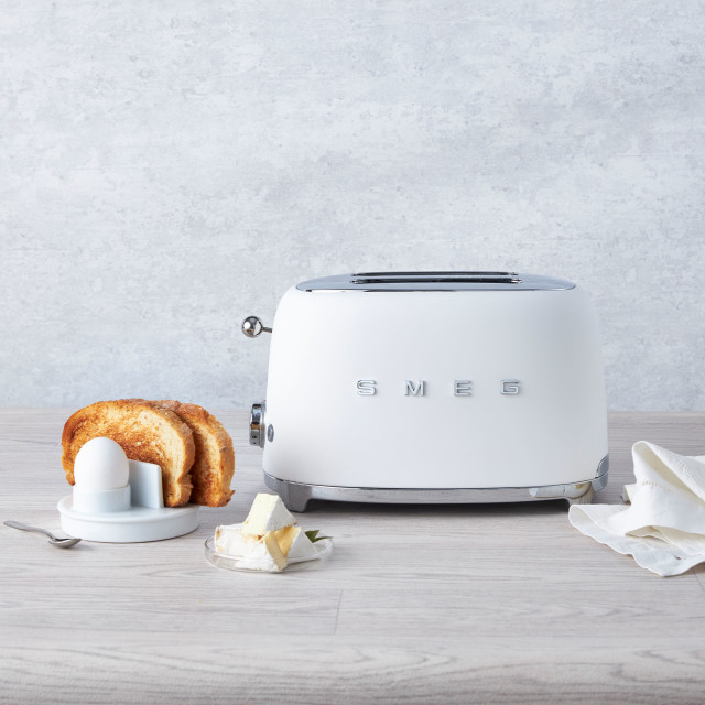 Smeg Retro 2 Slice Toaster - Matt White in use front view