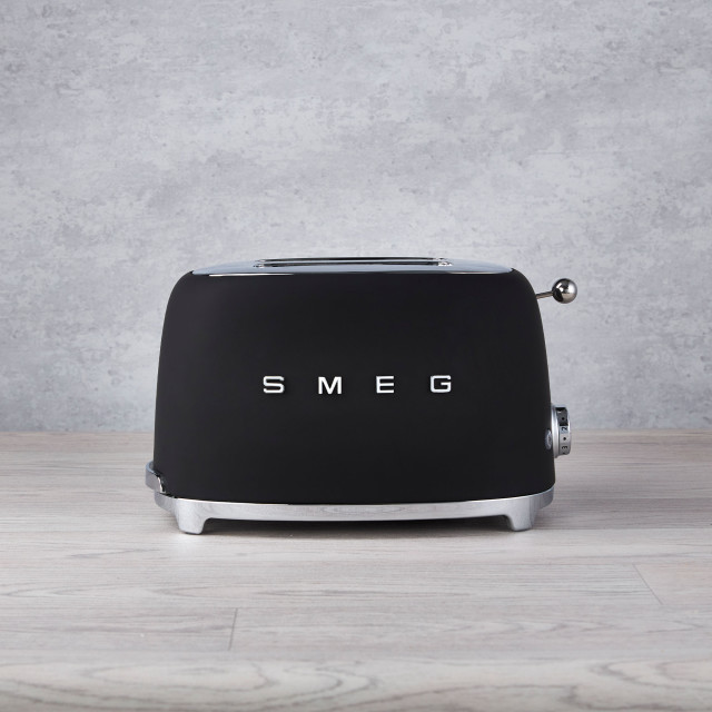 Smeg Retro 2 Slice Toaster - Matt Black lifestyle front view