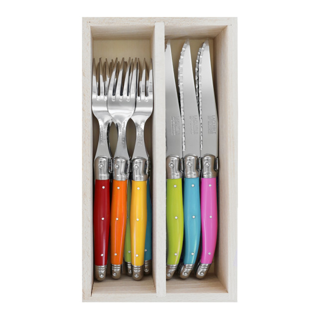 Laguiole by Andre Verdier Steak Knife & Fork Set, 12-Piece - Spring Mix