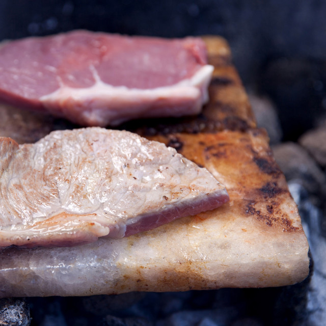 Jimmy Public Salt Slab with steak on the fire