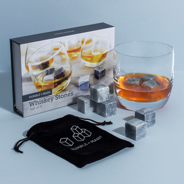 Humble & Mash Humble & Mash Whiskey & Drinks Stones, Set of 9 on the table