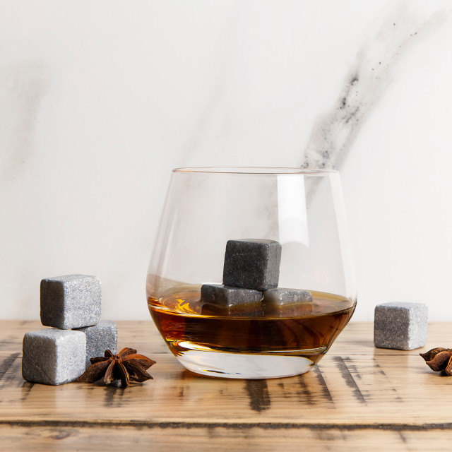 Humble & Mash Humble & Mash Whiskey & Drinks Stones, Set of 9 in a whiskey glass