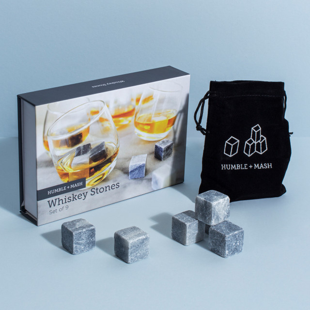 Humble & Mash Humble & Mash Whiskey & Drinks Stones, Set of 9 on the table