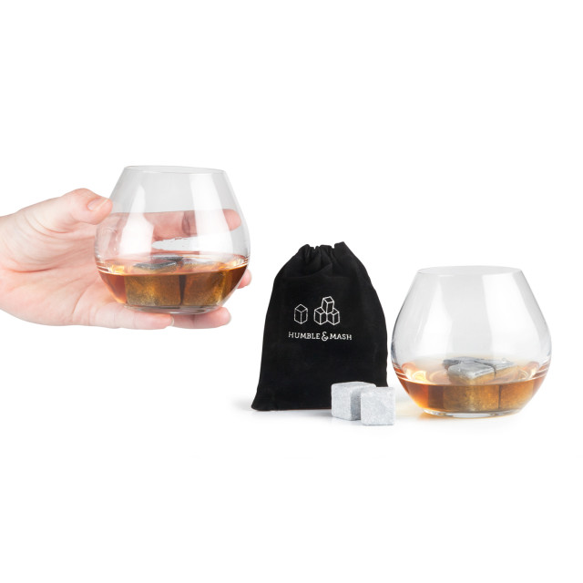 Humble & Mash Humble & Mash Whiskey & Drinks Stones, Set of 9 in a whiskey glass