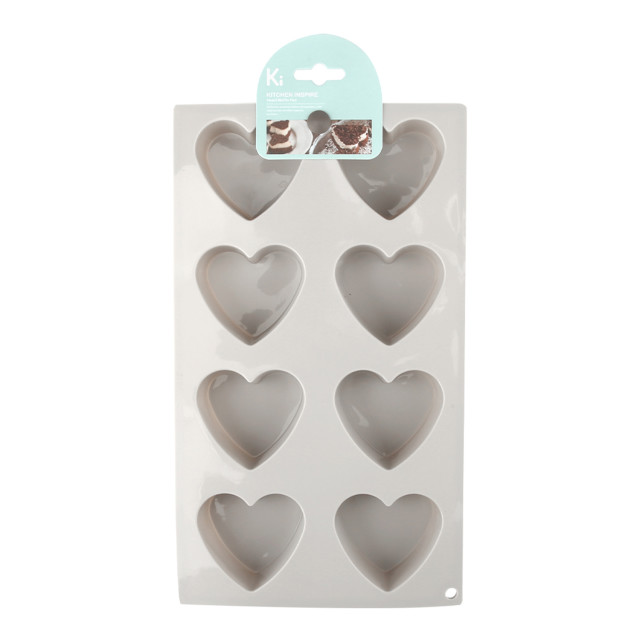 Kitchen Inspire 8-Cup Silicone Heart Muffin Pan - Rock gray packaging angle