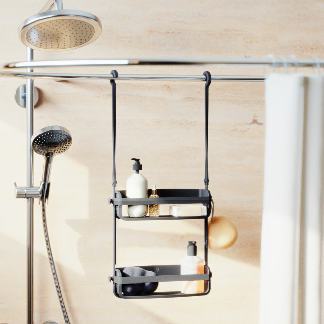 Umbra Flex Shower Caddy - Black In A Bathroom setting