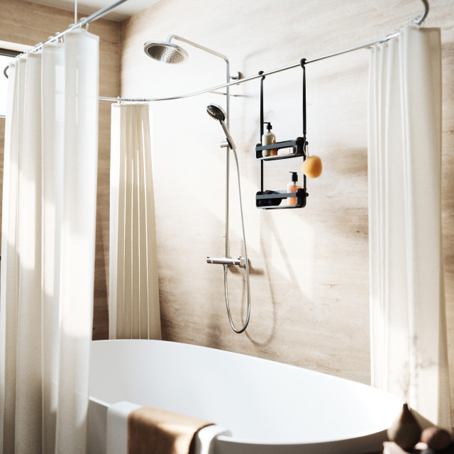Umbra Flex Shower Caddy - Black In A Bathroom setting