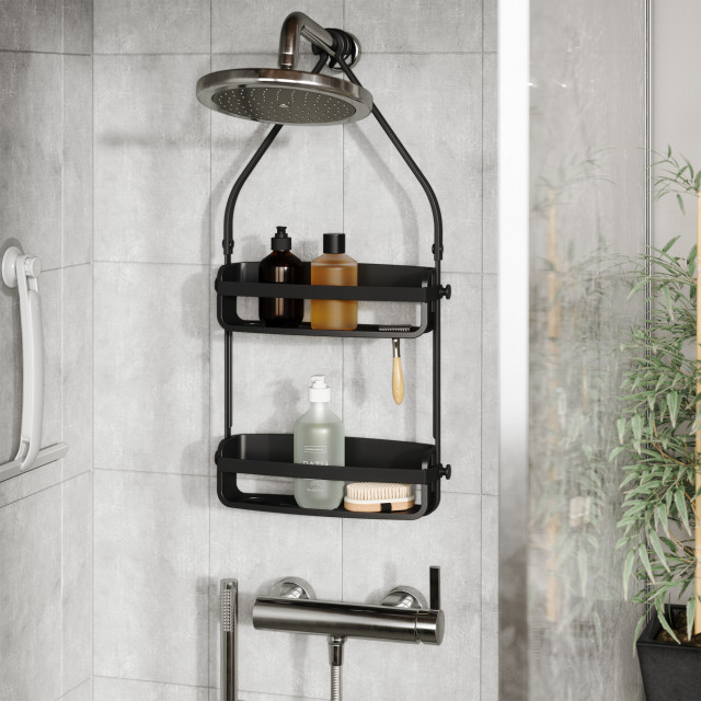 Umbra Flex Shower Caddy - Black In A Bathroom setting