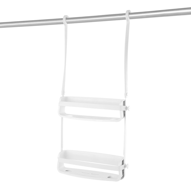 Umbra Flex Shower Caddy - White on the shower rail