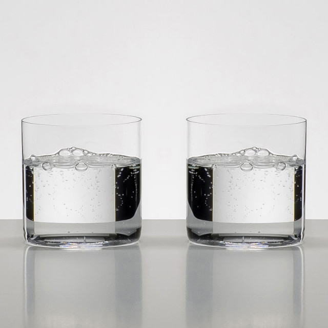 Riedel O Stemless Water Glasses, Set of 2 on the table with sparkliing water