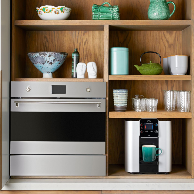 BIBO Bar All-In-One Instant Purifier, Kettle & Water Cooler, 1700W - Silver Lining on a shelf