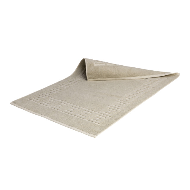 Terry Lustre Grecian Key Bath Mat, 50cm x 75cm - Brown Stone