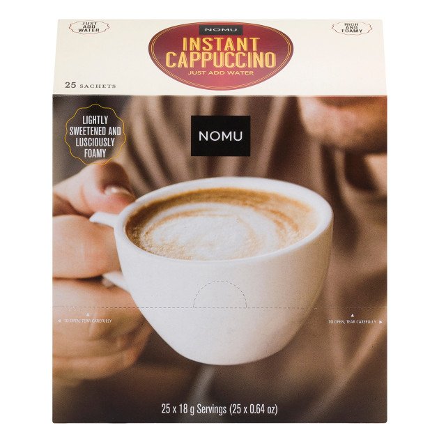 Pack Shot image of NOMU Instant Cappuccino Sachet Dispenser, Pack of 25