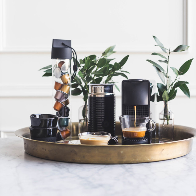 Lifestyle image of Nespresso Essenza Bundle Mini Automatic Espresso Machine with Aeroccino Milk Frother