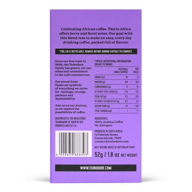 Terbodore This Is Africa Coffee Capsules, Pack of 10