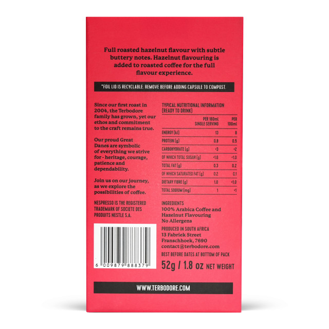 Terbodore Hazelnut Coffee Capsules, Pack of 10