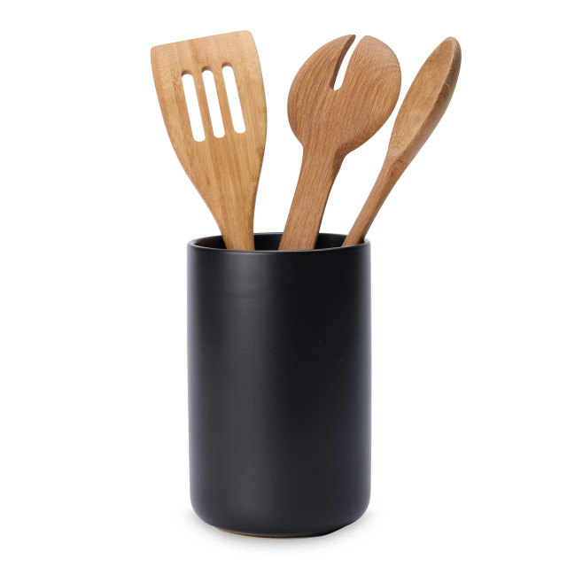 Humble & Mash Stoneware Utensil Holder with wooden utensils in