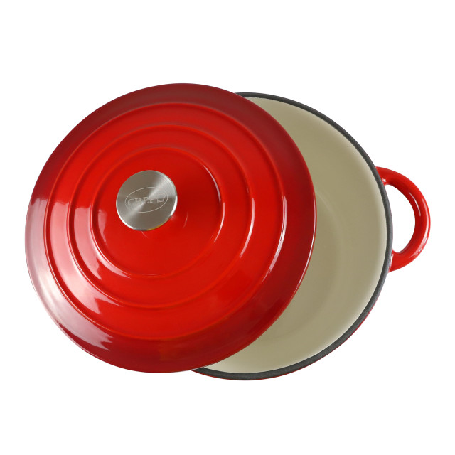 Round Cast Iron Enamel Casserole, 3.5L - Red angle