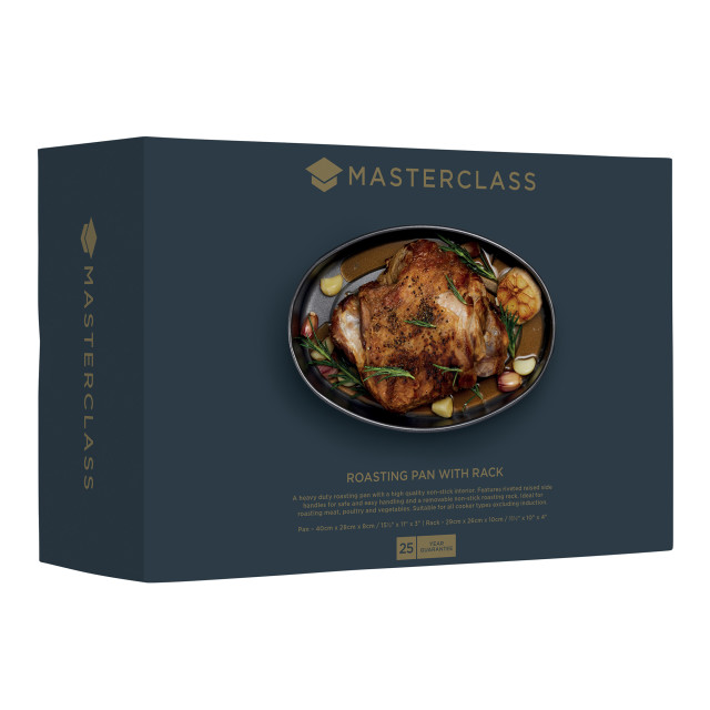 MasterClass Non-Stick Covered Oval Roasting Pan, 27cm packaging