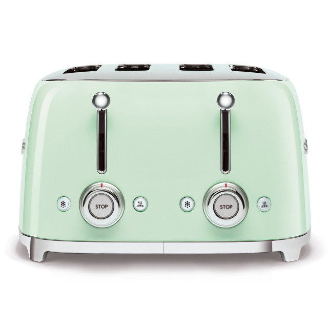Smeg Retro 2000W 4 Slice Square Toaster, Pastel Green front view