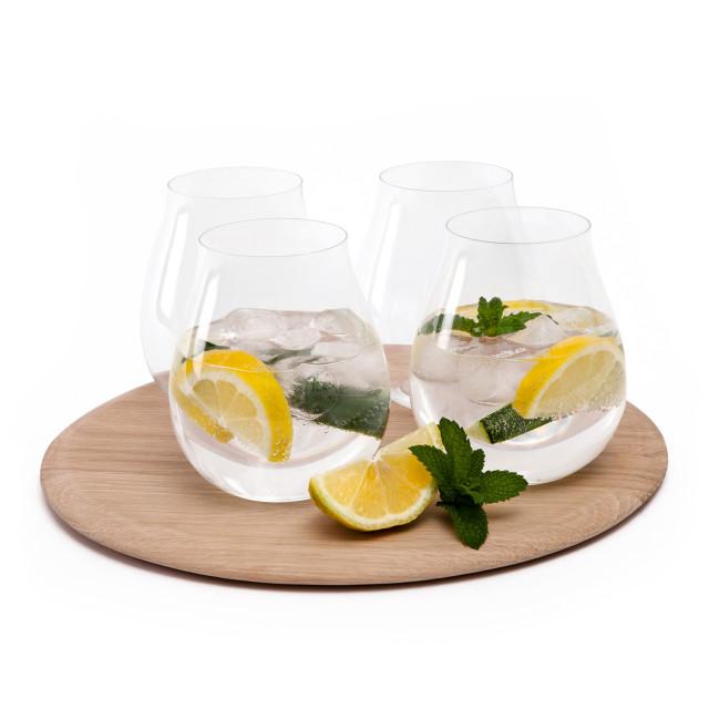 Riedel O Gin & Cocktail Glasses, Set of 4 on the wooden serving tray