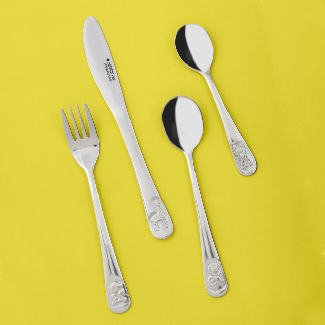 Eetrite Stainless Steel Kids Cutlery Set, 4-Piece - Safari on the table